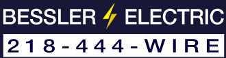 Bessler Electric Logo top half black with white lettering Bessler Electric and bottom white with black numbers 218-444 -wire