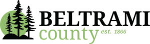 text says Beltrami County with black silhouette trees on green blog