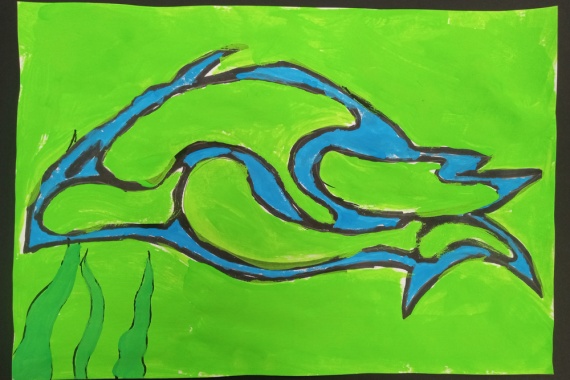 Abstract fish on green background