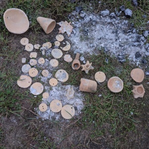 small clay pieces and ash, a product of clay firing process