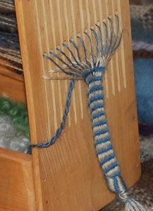 blue and white woven tape